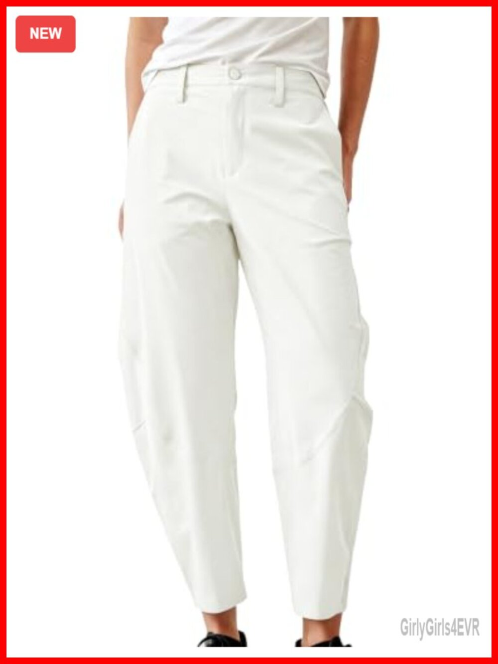 Womens Barrel Travel Pants Wide Leg Work Trousers Pockets Lightweight